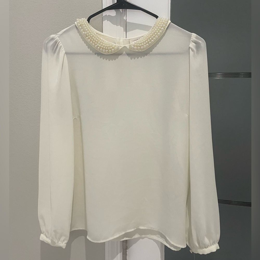 LOFT Cream Pearl-Collared Blouse